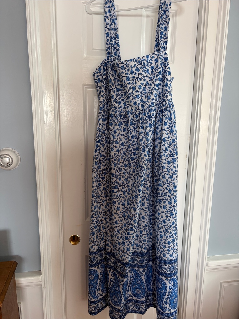 J. Crew White Maxi Dress with Blue Floral & Paisley Print